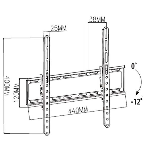 Tiltbar TV väggfäste | 23-55 " | Maximal skärmvikt som stöds: 35 kg | Går att tilta: 12 ° | Minsta väggdistans: 38 mm | Stål | Svart