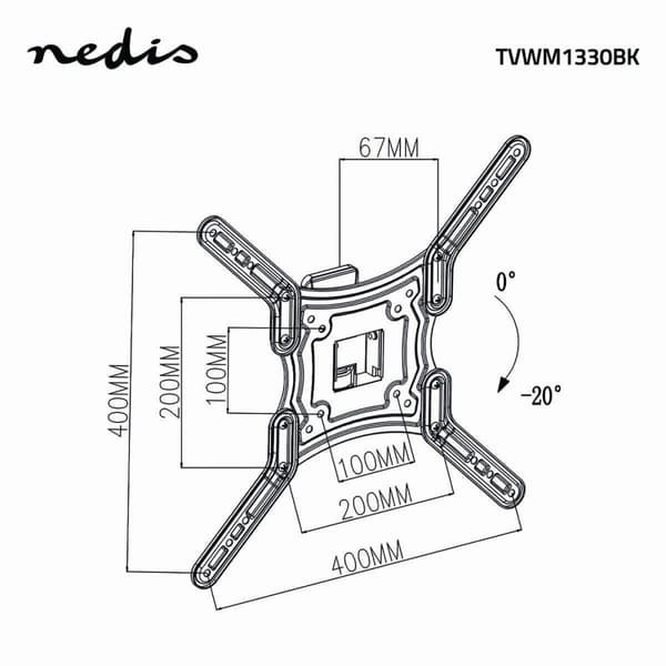Full Motion TV Veggfeste | 23-55 " | Maximum skjerm vekt: 30 kg | Tiltbar | Roterbar | Minimum vegg avstand: 67 mm | Maksimum vegg avstand: 67 mm | 1