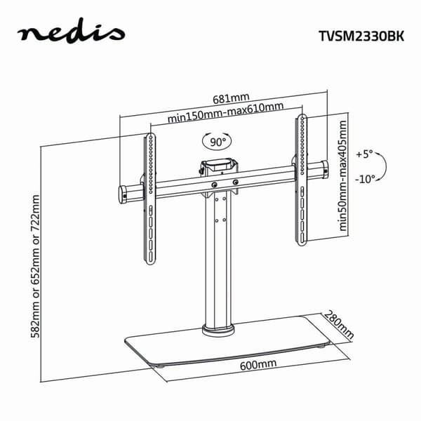 Full Motion TV Stand | 32-65 " | Maximum skjerm vekt: 45 kg | Tiltbar | Roterbar | Justerbare forhåndsfikserte høyder | Glass / Stål | Sort