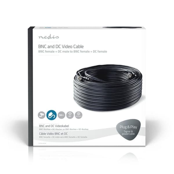 CCTV kaapeli | BNC / DC | 50.0 m | Pyöreä | PVC | Musta | Pakkaus