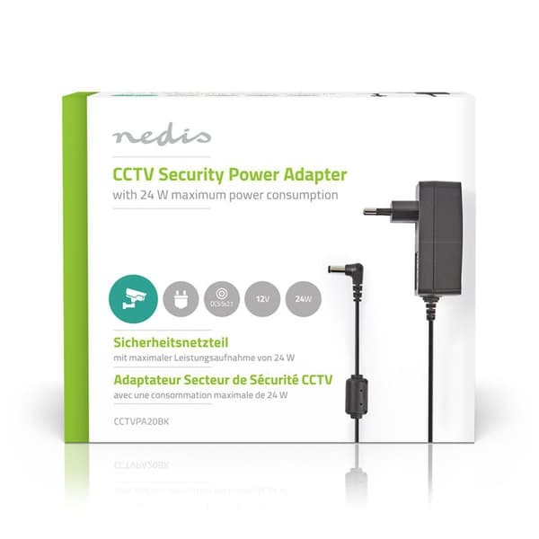 CCTV Power Adapter | 2.0 A | 12 V DC | 5.5 x 2.1 mm Han | Hann | 1.50 m | Sort