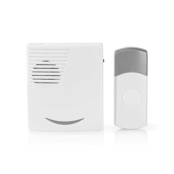 Trådlösa dörrklockan | Batteridriven | 3 V DC | 1x CR2032 | Volym: 80 dB | Signalområde: 300 m | IP44 | 36 Melodier | 1 Mottagare | Grå / Vit