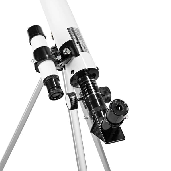 Teleskop | Blenderåpning: 50 mm | Brennvidde: 600 mm | Finderscope: 5 x 24 | Maksimal arbeidshøyde: 125 cm | Tripod | Hvit / Sort