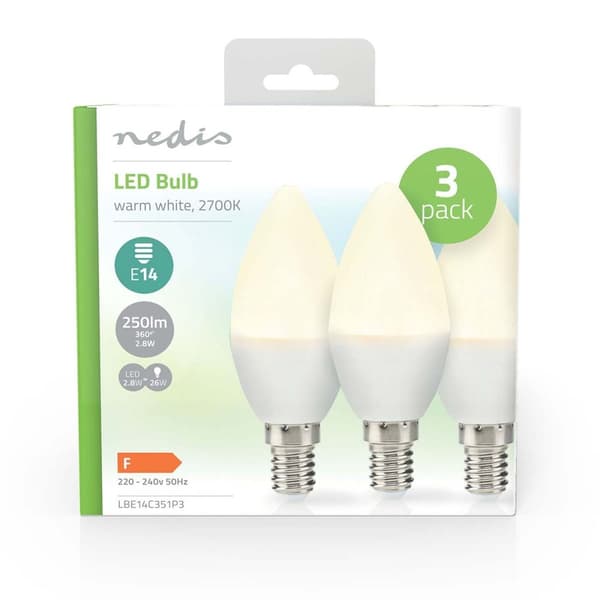 LED-lampa E14 | Ljus | 2.8 W | 250 lm | 2700 K | Varm Vit | Matt | 3 st.
