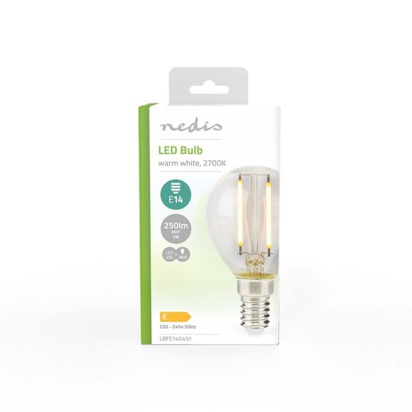 LED lyspære E14 | G45 | 2 W | 250 lm | 2700 K | Varm Hvit | Retro Style | 1 stk. | Klart