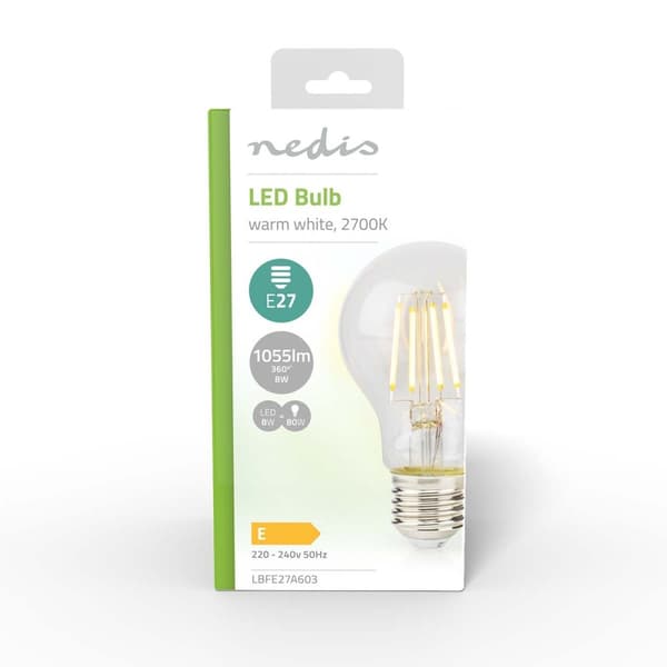 LED glødepære E27 | A60 | 8 W | 1055 lm | 2700 K | Varm Hvid | Retro stil | 1 stk.