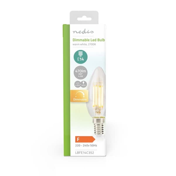 LED-lampe Pære E14 | Stearinlys | 4.5 W | 470 lm | 2700 K | Dimbar | Varm Hvid | Retro stil | 1 stk. | Klart