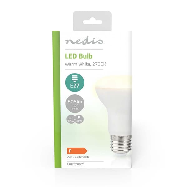 LED Pære E27 | R63 | 8.5 W | 806 lm | 2700 K | Varm Hvid | Retro stil | Klart | 1 stk.