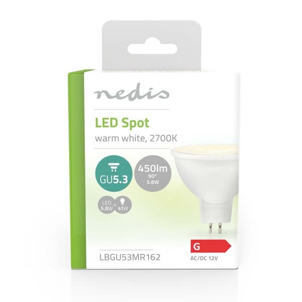 LED pære GU5.3 | Spot | 5.8 W | 450 lm | 2700 K | Varm Hvid | Klart | Antal lamper i emballagen: 1 stk.