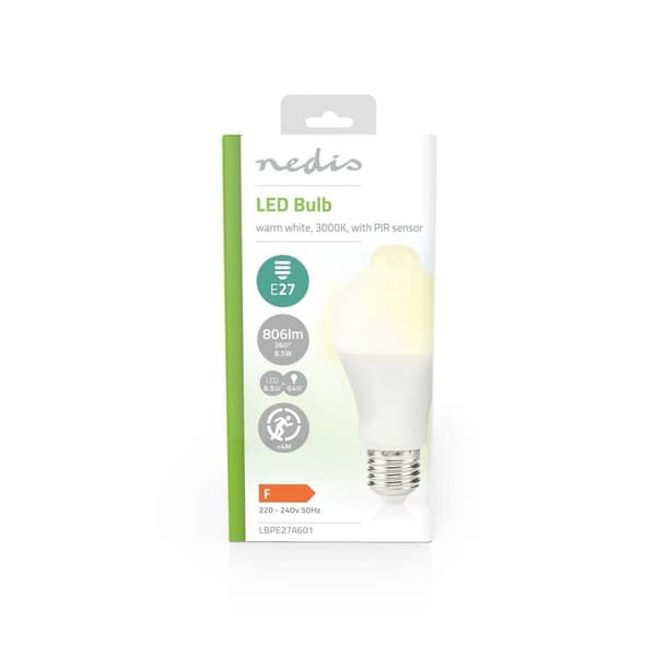 LED Pære E27 | A60 | 8.5 W | 806 lm | 3000 K | Hvid | Retro stil | Frosted | Bevægelsesdetektering | 1 stk.