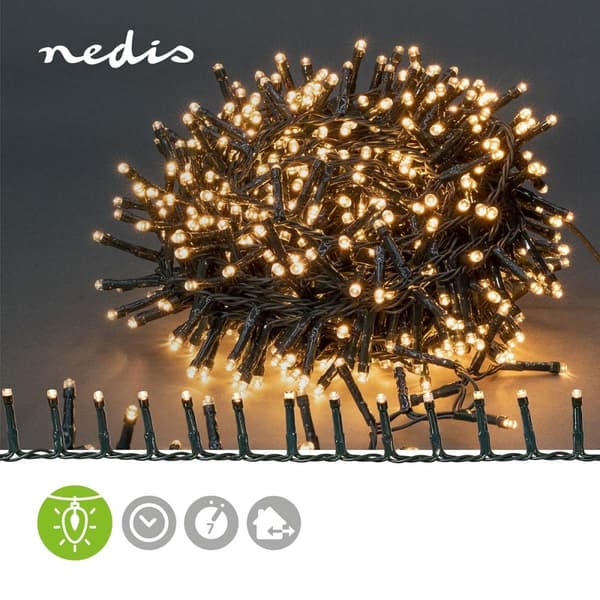 Julebelysning | Kompakt klynge | 700 LED's | Varm Hvid | 14.00 m | Lyseffekter: 7 | Indendørs eller udendørs | Strømforsyning