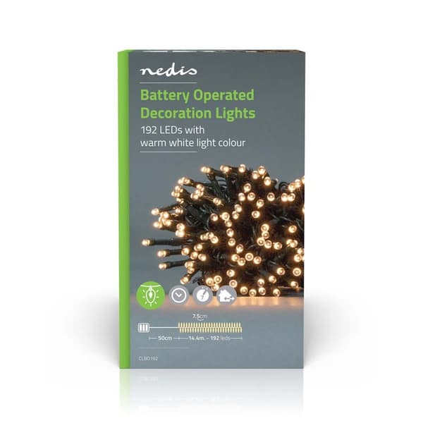Jouluvalot | Nauha | 192 LED's | Lämmin Valkoinen | 14.40 m | Kevyet vaikutukset: 7 | Sisä- tai ulkotila | Akkukäyttöinen