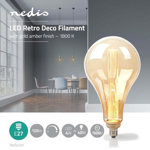LED Glödlampa E27 | PS165 | 3.5 W | 120 lm | 1800 K | Dimbar | Med guld finish | Retrostil | 1 st.