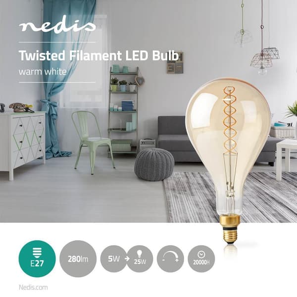 LED glødepære E27 | A160 | 5 W | 280 lm | 2000 K | Dimbar | Varm Hvid | Retro stil | 1 stk.