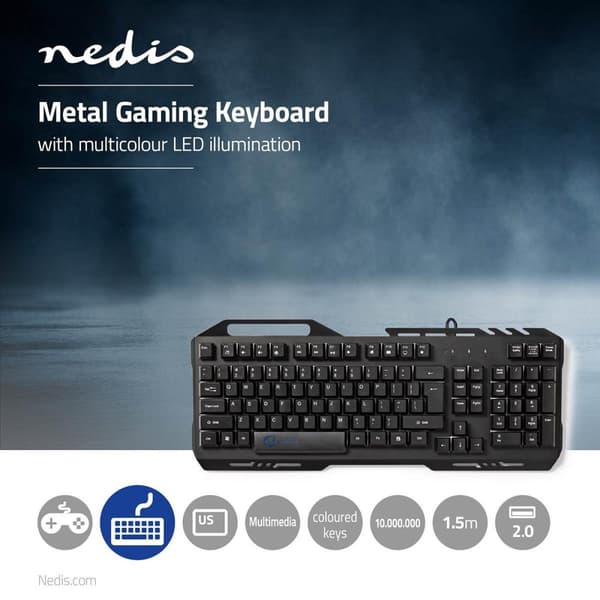 Wired Gaming Keyboard | USB 2.0 | Membrantaster | LED | US International | USA Layout | USB-Strøm | Strømkabel lengde: 1.50 m | Gaming
