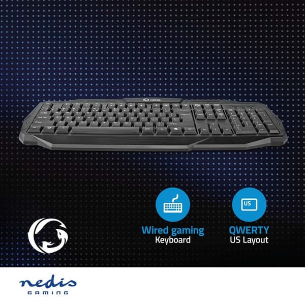 Wired Gaming Keyboard | USB 2.0 | Membrane Nøgler | LED | US international | US layout | USB Drevet | Strømkabellængde: 1.50 m | Gaming
