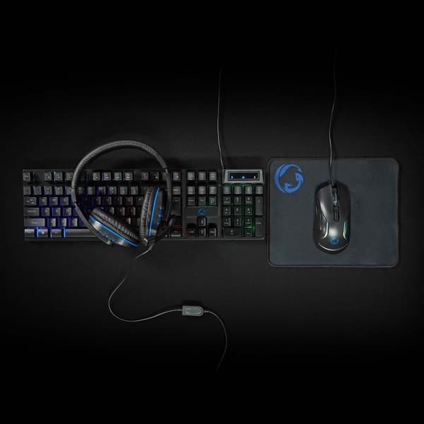 Gaming Combo Kit | 5-i-1 | Tangentbord, headset, mus och musmatta | Svart | QWERTY | US Layout