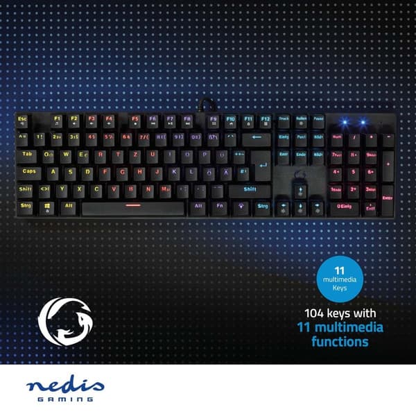 Wired Gaming Keyboard | USB Type-A | Mekaniske Nøkler | LED | German | DE Layout | USB-Strøm | Strømkabel lengde: 1.50 m | Gaming