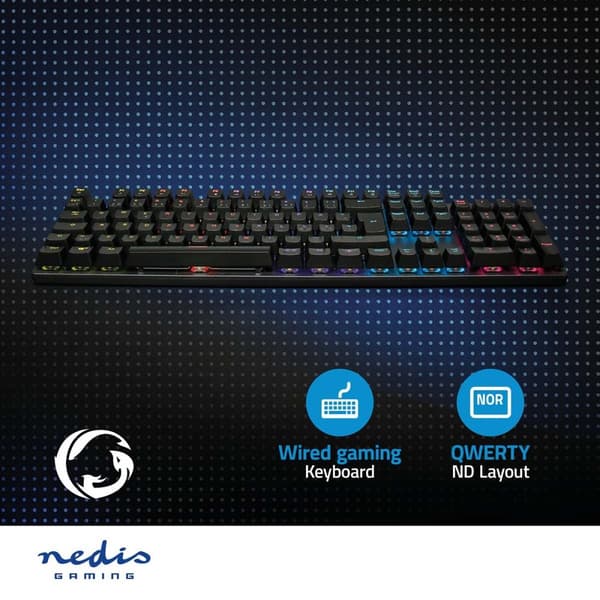 Wired Gaming Keyboard | USB Type-A | Mekaniske Taster | LED | QWERTY | ND layout | USB Drevet | Strømkabellængde: 1.50 m | Gaming