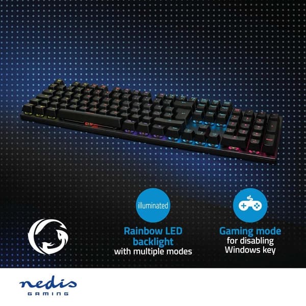 Wired Gaming Keyboard | USB Type-A | Mekaniske Taster | LED | QWERTY | ND layout | USB Drevet | Strømkabellængde: 1.50 m | Gaming