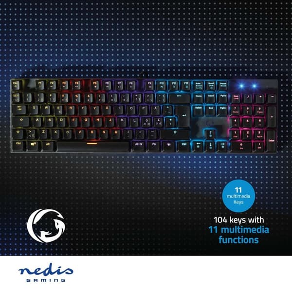 Wired Gaming Keyboard | USB Type-A | Mekaniske Taster | LED | QWERTY | ND layout | USB Drevet | Strømkabellængde: 1.50 m | Gaming