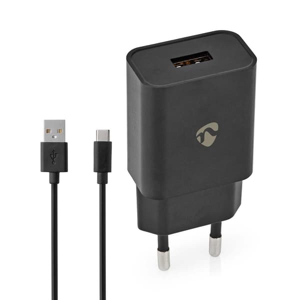 Vægoplader | 12 W | Hurtigopladningsfunktion | 1x 2.4 A A | Antal output: 1 | USB-A | USB Type C™ (Løs) kabel | 1.00 m | Single Voltage Output Sort