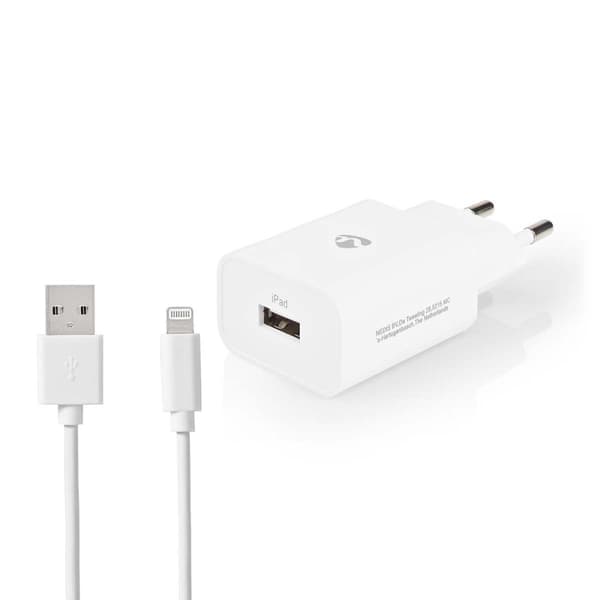 Vægoplader | 12 W | Hurtigopladningsfunktion | 1x 2.4 A A | Antal output: 1 | USB-A | Lightning 8-Pin (Loose) kabel | 1.00 m | Single Voltage Output
