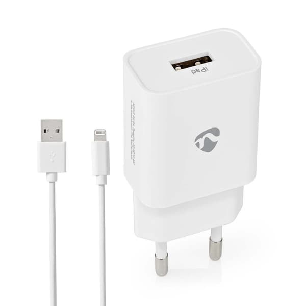 Vægoplader | 12 W | Hurtigopladningsfunktion | 1x 2.4 A A | Antal output: 1 | USB-A | Lightning 8-Pin (Loose) kabel | 1.00 m | Single Voltage Output