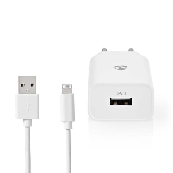 Vægoplader | 12 W | Hurtigopladningsfunktion | 1x 2.4 A A | Antal output: 1 | USB-A | Lightning 8-Pin (Loose) kabel | 1.00 m | Single Voltage Output