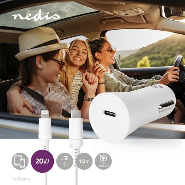 Billaddare | 20 W | 1.67 / 2.22 / 3.0 A | Antal utgångar: 1 | Port typ: USB-C™ | Lightning 8-Pin (Lös) Kabel | 1.0 m | Automatiskt val av Spänning