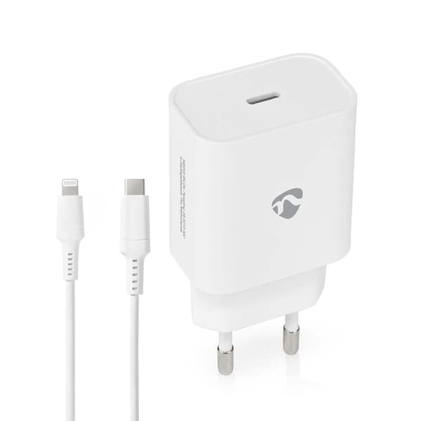 Vægoplader | 20 W | Hurtigopladningsfunktion | 1.67 A / 2.22 A / 3.0 A | Antal output: 1 | USB-C™ | Lightning 8-Pin (Loose) kabel | 1.00 m | Automatis Hvid