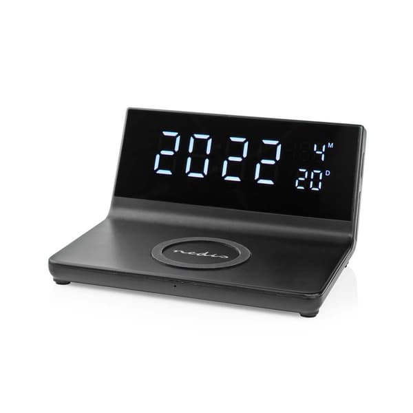 Alarm clock wireless charger | Qi sertifisert | 5 / 7.5 / 10 / 15 W | USB-A Han | 2 Alarmtider | slumrefunksjon