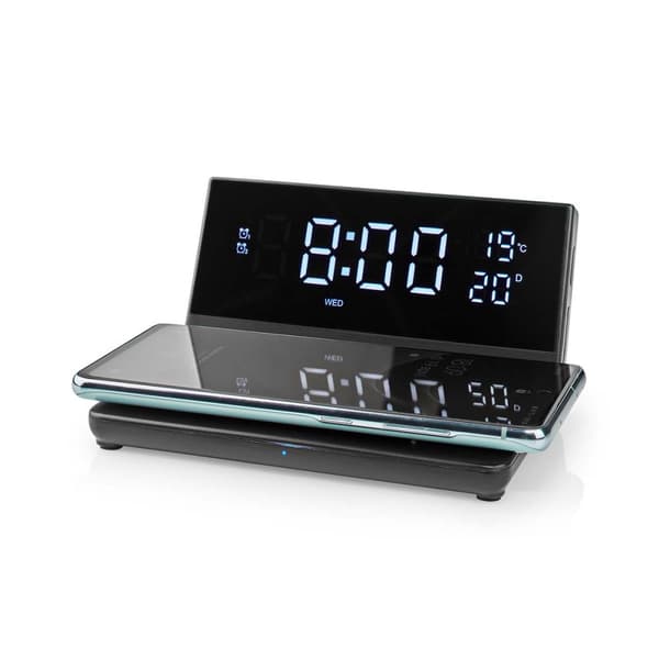Alarm clock wireless charger | Qi sertifisert | 5 / 7.5 / 10 / 15 W | USB-A Han | 2 Alarmtider | slumrefunksjon