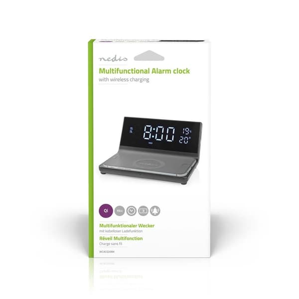 Alarm clock wireless charger | Qi sertifisert | 5 / 7.5 / 10 / 15 W | USB-A Han | 2 Alarmtider | slumrefunksjon