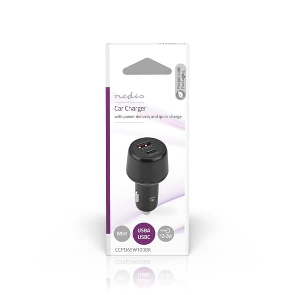 Billaddare | 65 W | 2.0 / 3.0 / 3.25 A | Antal utgångar: 2 | Port typ: USB-A / USB-C™ | Automatiskt val av Spänning