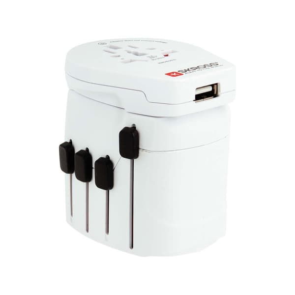 Den kraftfulde 3-polede verdensrejseadapter til rejsende fra hele verden med USB-port