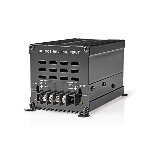 Tehonmuunnin | Autokäyttöinen | 24 V DC | 12 V DC | 240 W | Ruuviterminaali | Varustettu sulakkeella | Musta musta