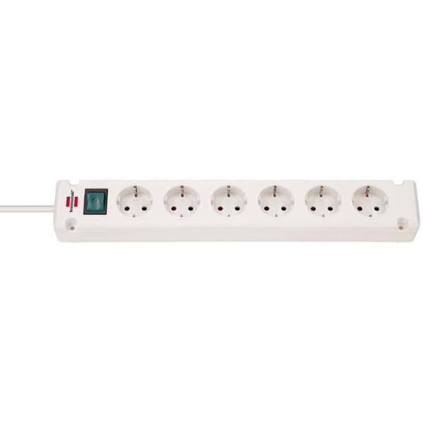 Bremounta strømskinne 6-vejs (flerstik med 90 graders stikdåser, stikskinne med monteringsmulighed og 3 m kabel) hvid TYPE F