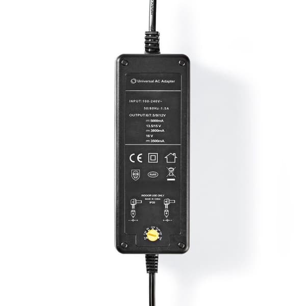 AC Yleisvirtalähde | 60 W | 6 - 16 V DC | 1.10 m | 5.0 - 5.2 A | 8 plug(s) | Musta