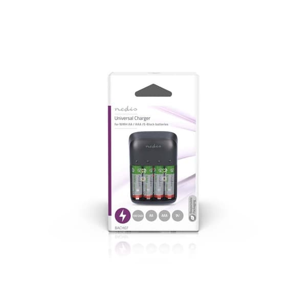 NiMH akkulaturi AA / AAA | 1.2 / 9 V DC | 0.5 A A | Trickle-lataus | Euro/Tyyppi C (CEE 7/16) | Akun tyyppi: AA / AAA / E-paristo | Musta