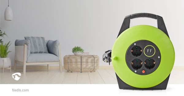 kabeltromle | Stikprop med sidebens jord | 10.0 m | 3000 W | 16 A | Slags jordforbindelse: Sidekontakter | 230 V AC 50/60 Hz | Kontakt Vinkel: 90 ° |