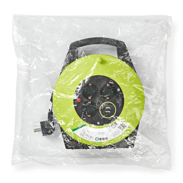 kabeltromle | Stikprop med sidebens jord | 10.0 m | 3000 W | 16 A | Slags jordforbindelse: Sidekontakter | 230 V AC 50/60 Hz | Kontakt Vinkel: 90 ° |