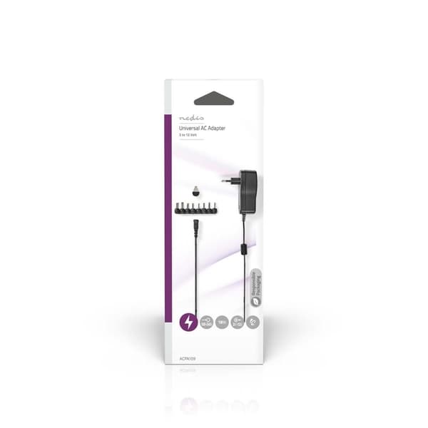 Universal AC strømadapter | 18 W | 3 - 12 V DC | 1.10 m | 1.5 A | 8 plug(s) | Sort