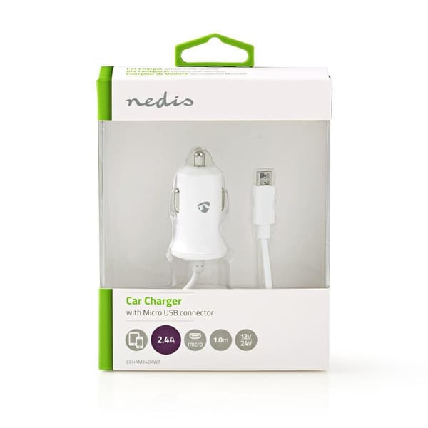 Billader | 12 W | 1x 2.4 A | Antall utganger: 1 | Micro USB (Fast) Kabel | 1.00 m | Single Voltage Output
