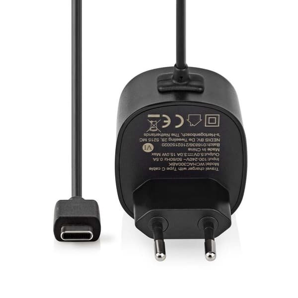 Väggladdare | 15 W | Snabbladdnings funktion | 1x 3.0 A | Antal utgångar: 1 | USB-C™ (Fast) Kabel | 1.50 m | Single Voltage Output