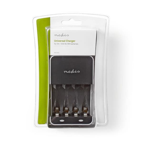 NiMH akkulaturi AA / AAA | 1.2 V DC | Trickle-lataus | Euro/Tyyppi C (CEE 7/16) | Akun tyyppi: AA / AAA | Musta / Valkoinen