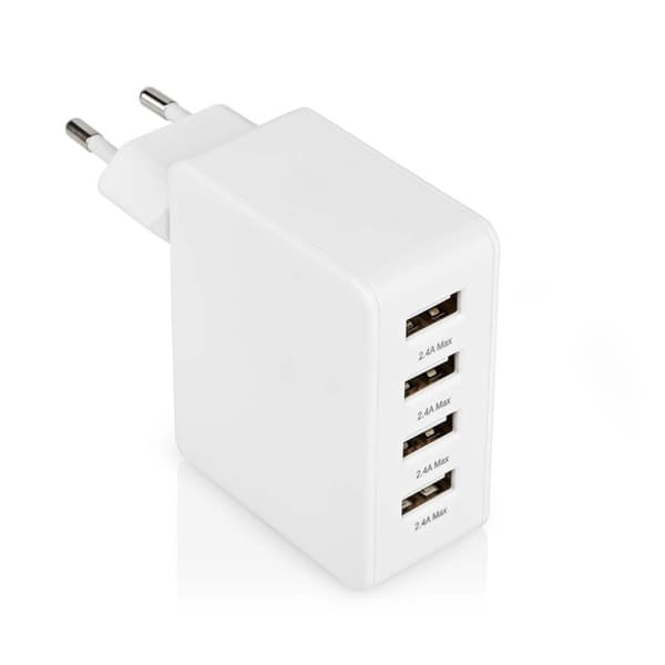 Vægoplader | 24 W | Hurtigopladningsfunktion | 4x 2.4 A | Antal output: 4 | 4x USB-A | Uden Kabel | Single Voltage Output