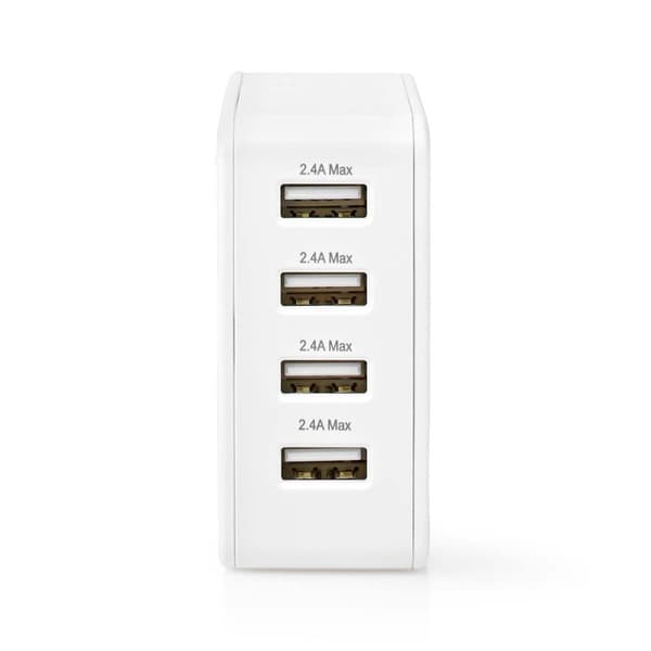Vægoplader | 24 W | Hurtigopladningsfunktion | 4x 2.4 A | Antal output: 4 | 4x USB-A | Uden Kabel | Single Voltage Output