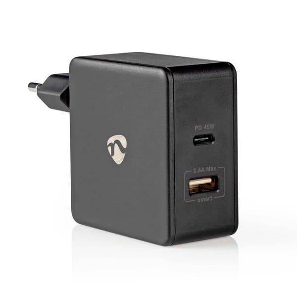 Seinälaturi | 57 W | Pikalataus-toiminto | 2.25 A / 2.4 / 3.0 A | Lähtöliitäntöjen määrä: 2 | USB-A / USB-C™ | Kaapeli ei sisälly | Automaattinen Jänn