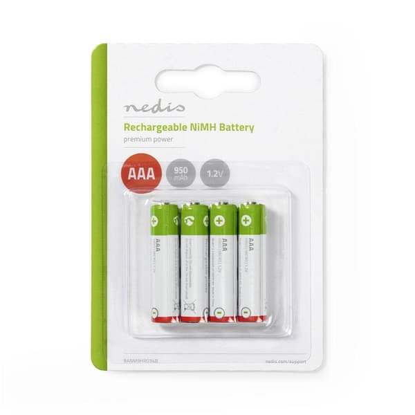 Ladattava Ni-MH-Akku AAA | 1.2 V DC | 950 mAh | Esiladattu | 4 - Läpipainopakkaus